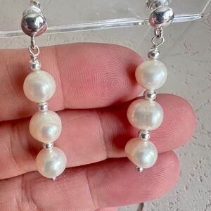 Artisan Real Pearl Drop Earrings – 925 Silver Plated Dangle Jewelry – 1.75”